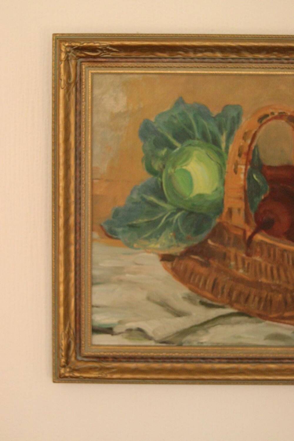 Original Swedish Oil on Canvas “Vegetable Basket” – G Wald Vintage
