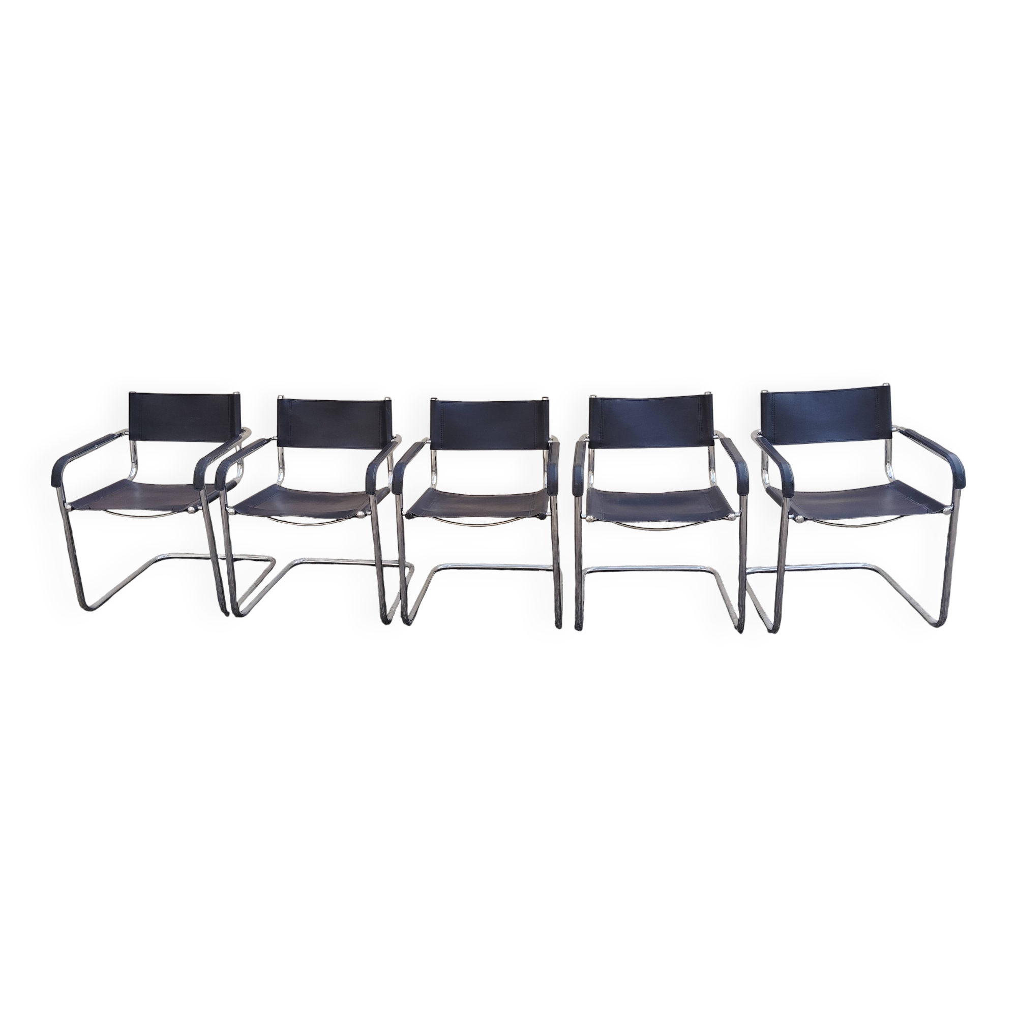 Set of 5 leather/chrome cantilever chairs