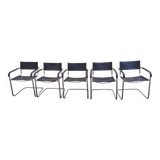 Set 5 chaises cantilever cuir/chrome