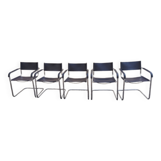 Set 5 chaises cantilever cuir/chrome