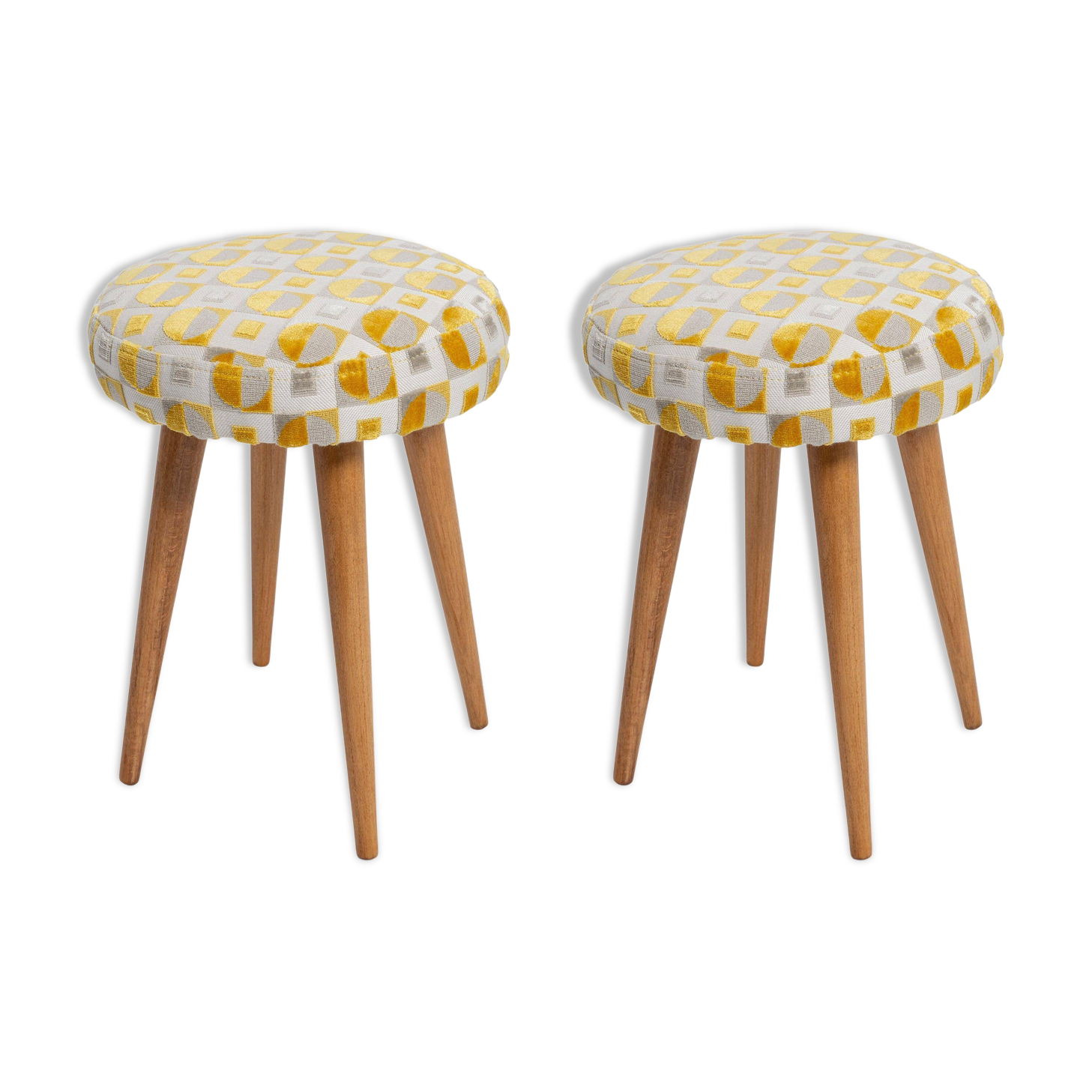 Set of two yellow and beige stools, mid-century, Europe, 1960s.