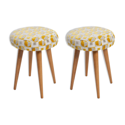 Set de deux tabourets jaune et beige milieu du siècle, Europe, 1960s