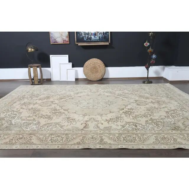 1970s Vintage Persian Handmade Wool Cotton Orange Area Rug 290x372
