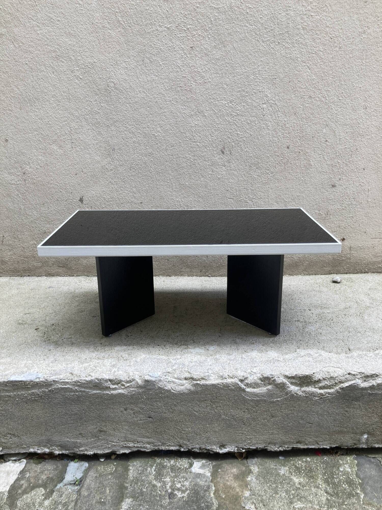 Vintage 1970s coffee table — Black smoked glass top