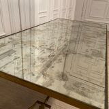 Table basse neo classique en laiton et miroir oxydé