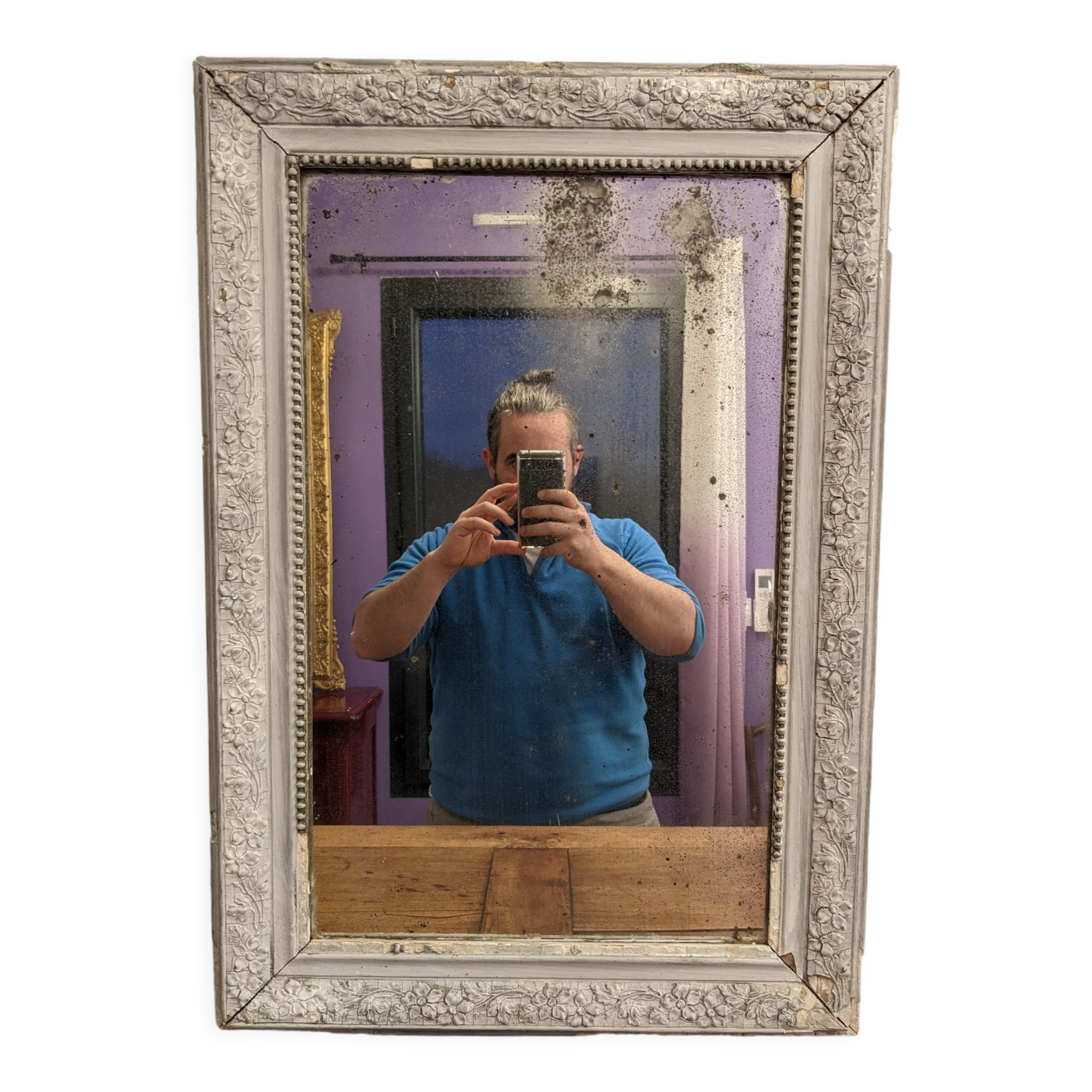 Mirror XIXth gray shabby 77 x 53 cm