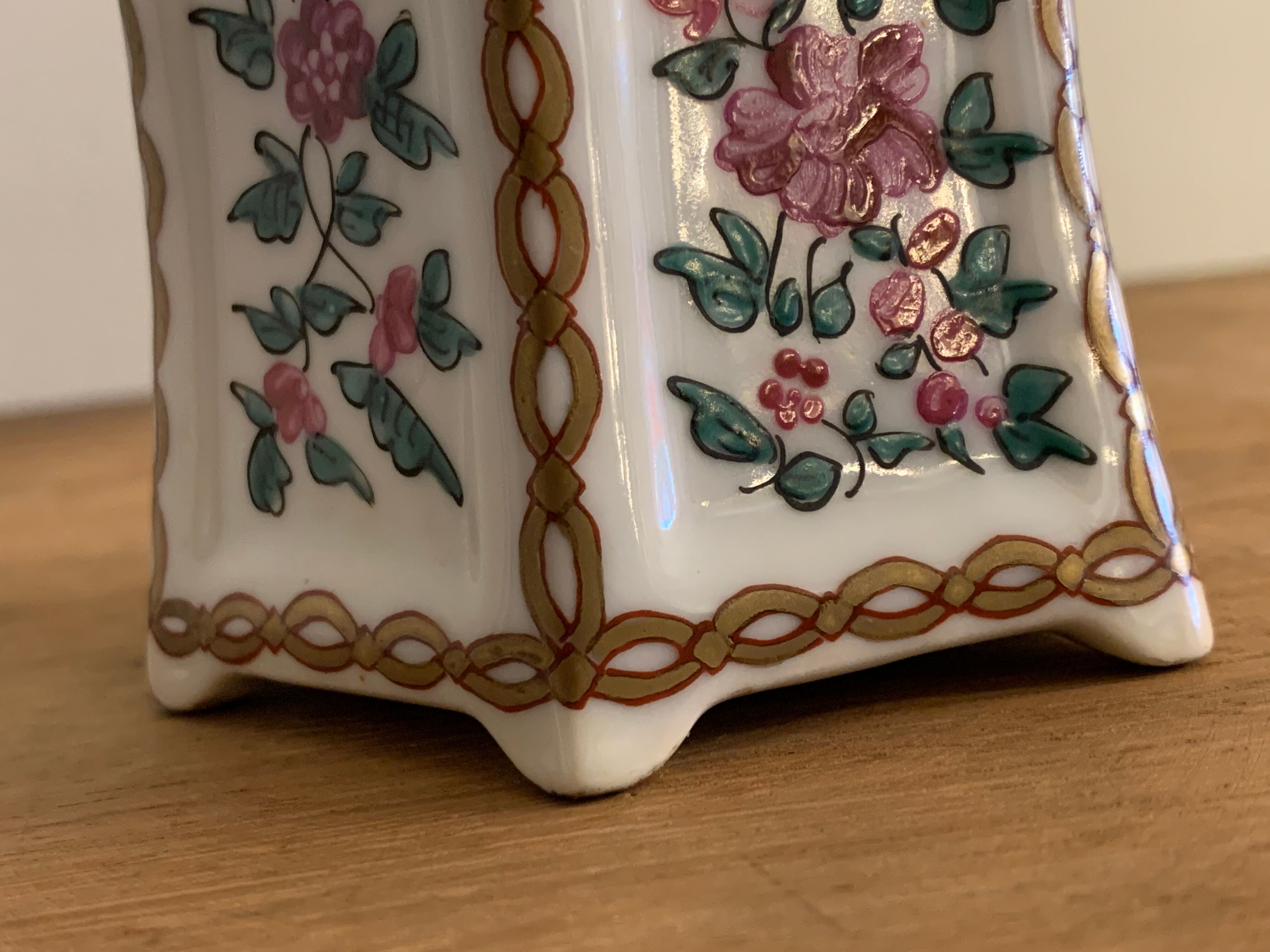 20th century polychrome porcelain inkwell floral decoration