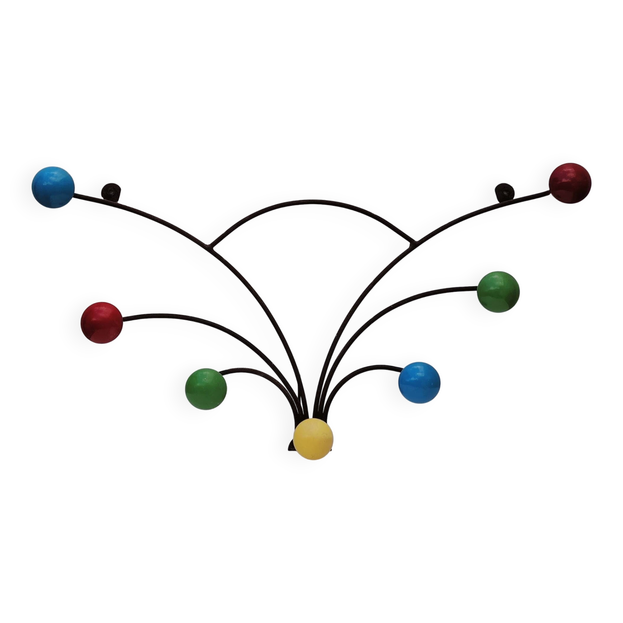 Wall-mounted coat rack with coloured balls, 50s design, vintage