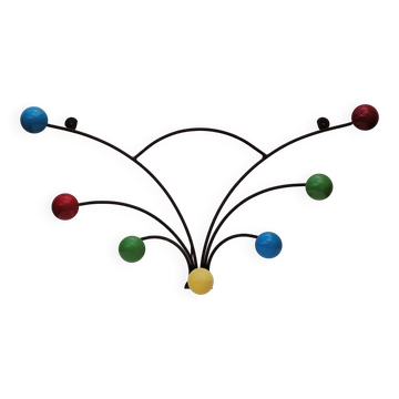Wall-mounted coat rack with coloured balls, 50s design, vintage