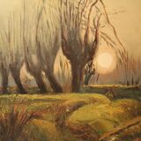 Italian signed painting landscape in Impressionist style from 20th century