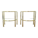 Pairs of gilded metal bedside tables and glass tops