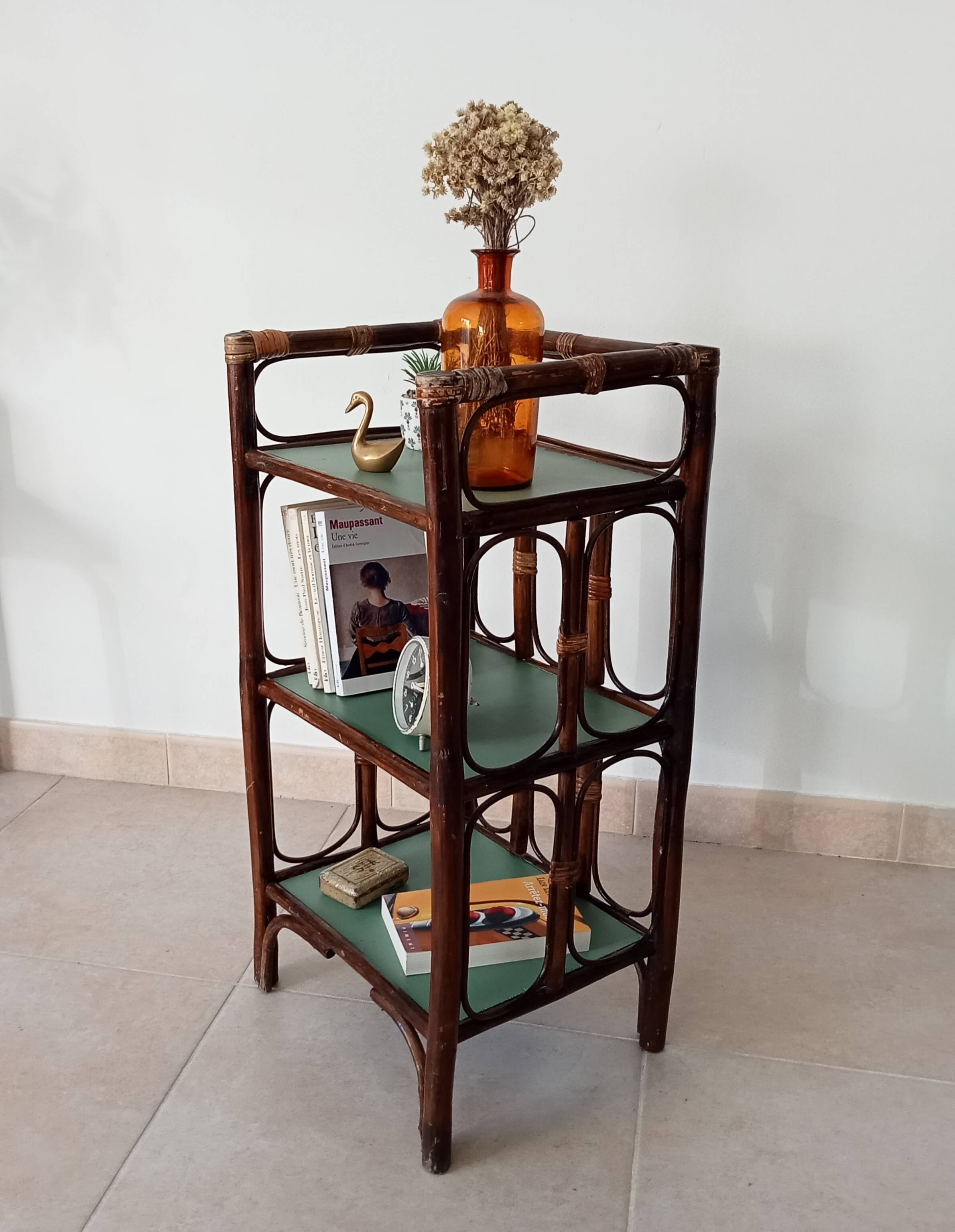 Vintage standing shelf in bamboo and rattan