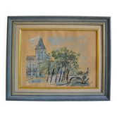 Paris le quai des orfèvres et le pont saint michel peinture encadrée sous verre