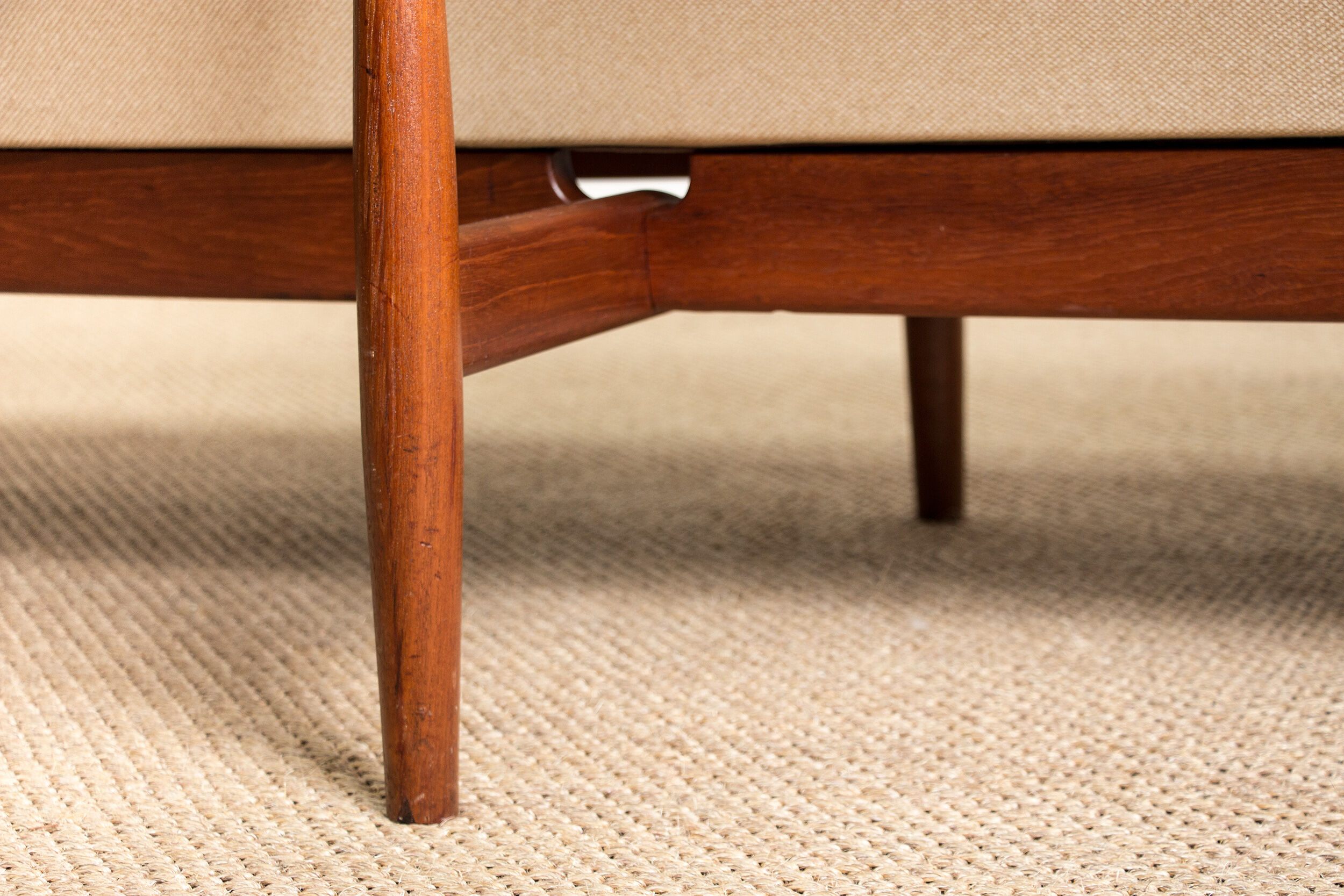 3-seat Danish sofa in teak, brass and fabric model 137-2 by Finn Juhl 1958