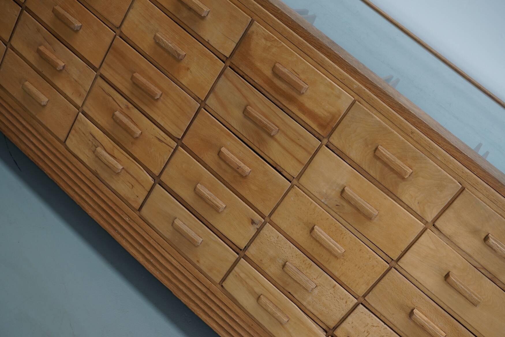 Antique British maple & oak haberdashery cabinet or shop counter, 1930s