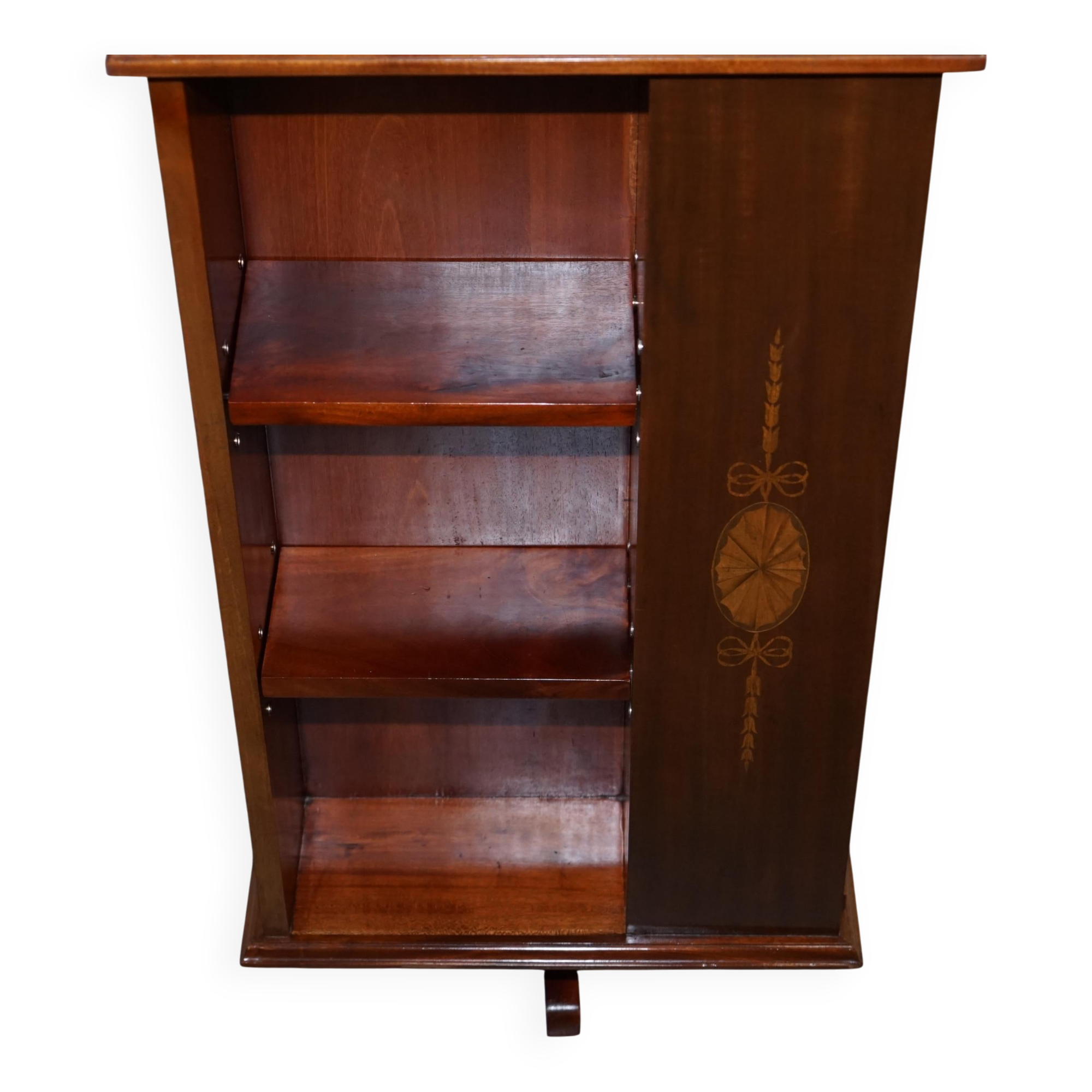 Edwardian burr walnut revolving bookcase with Sheraton inlays circa 1900