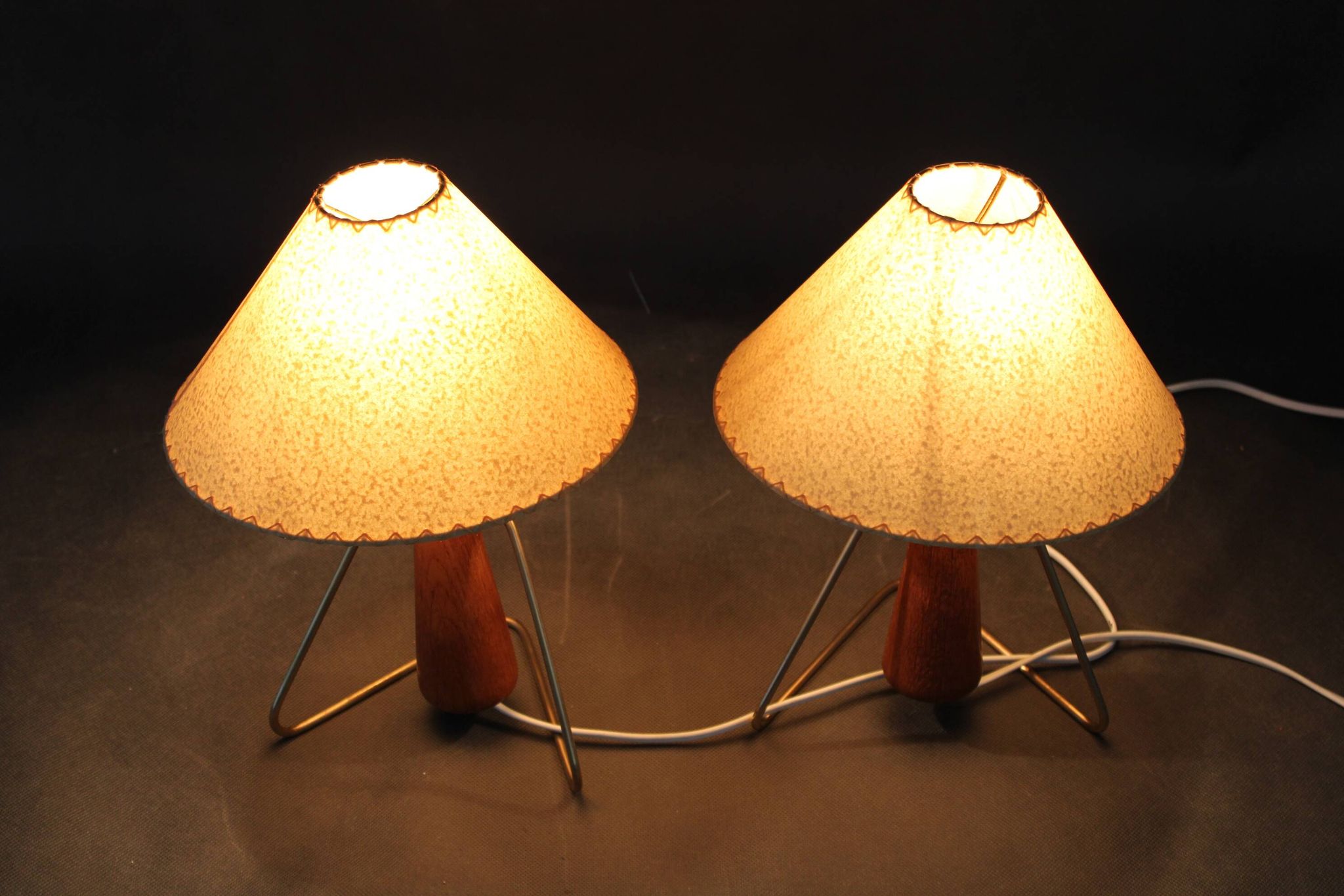 1960s Pair of Table Wooden Lamps , Czechoslovakia