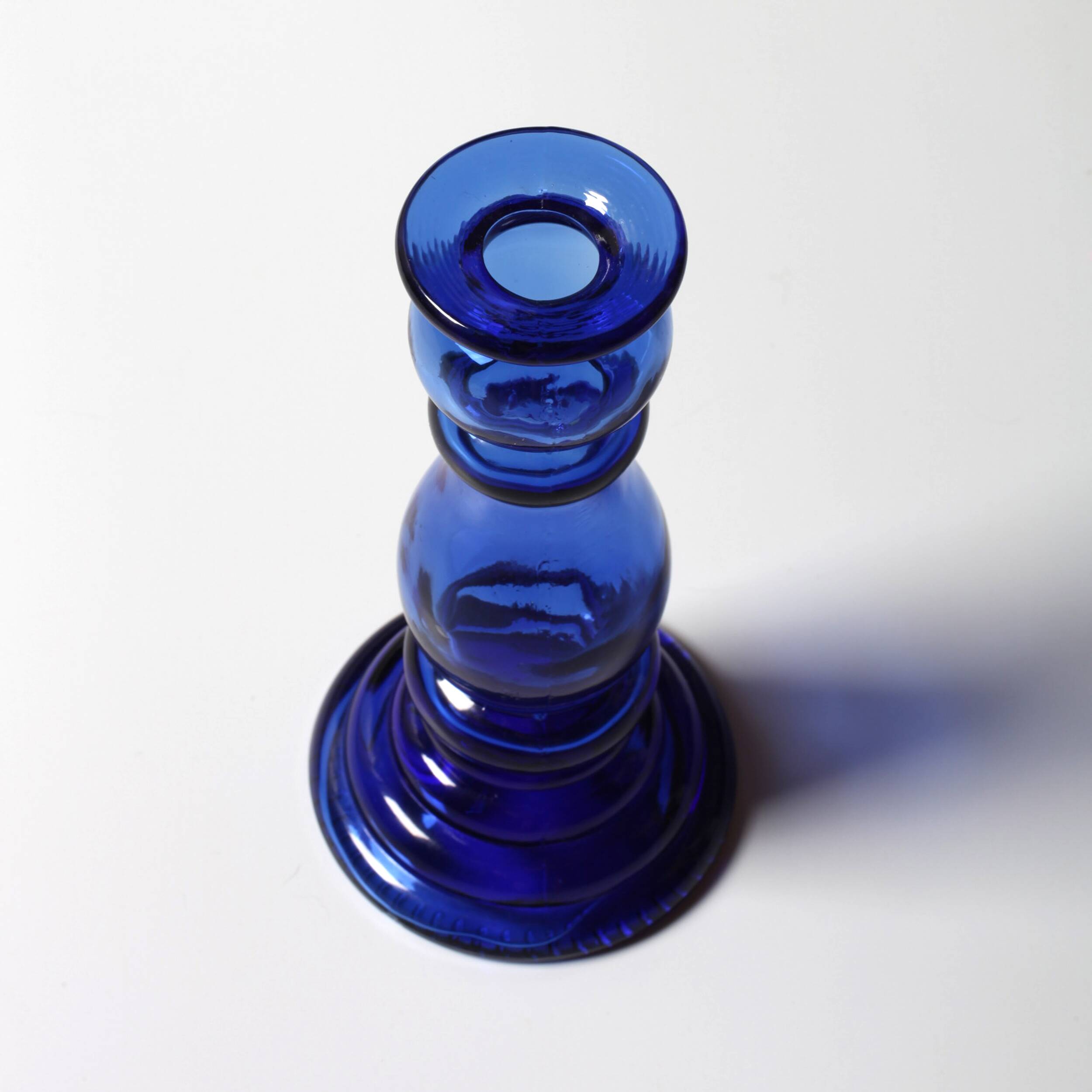 Bougeoir vintage en verre bleu cobalt / Italie / Années 1990