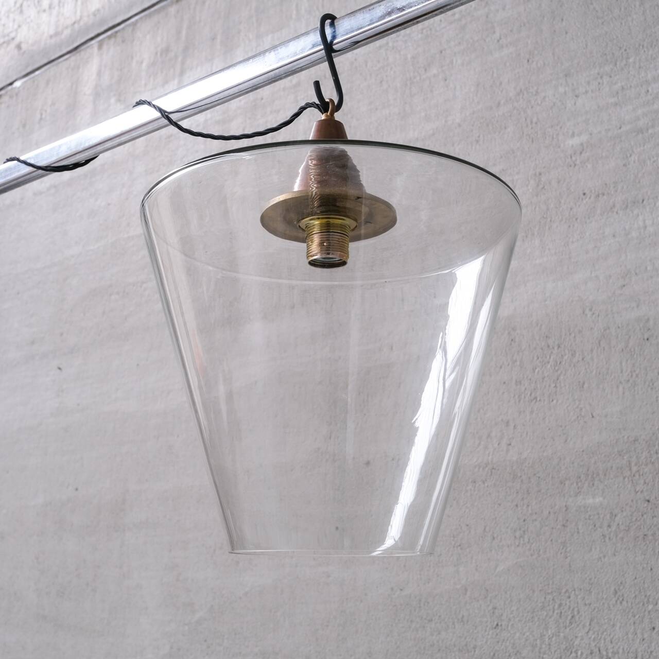 Clear Glass Mid-Century Copper Conical Pendant Light
