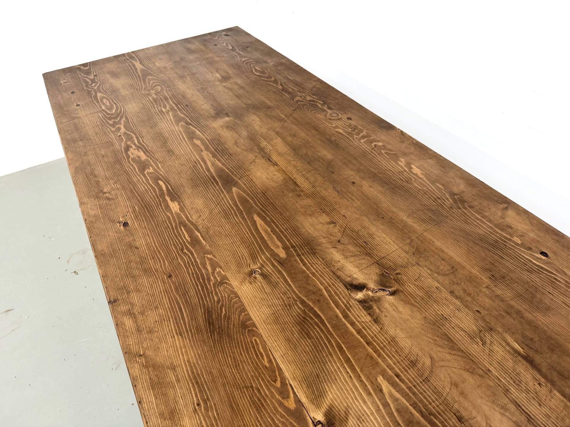 Solid pine farmhouse table, two drawers, fluted legs, France.