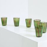Set de 6 verres gobelets vert et violet Murano vers 1980