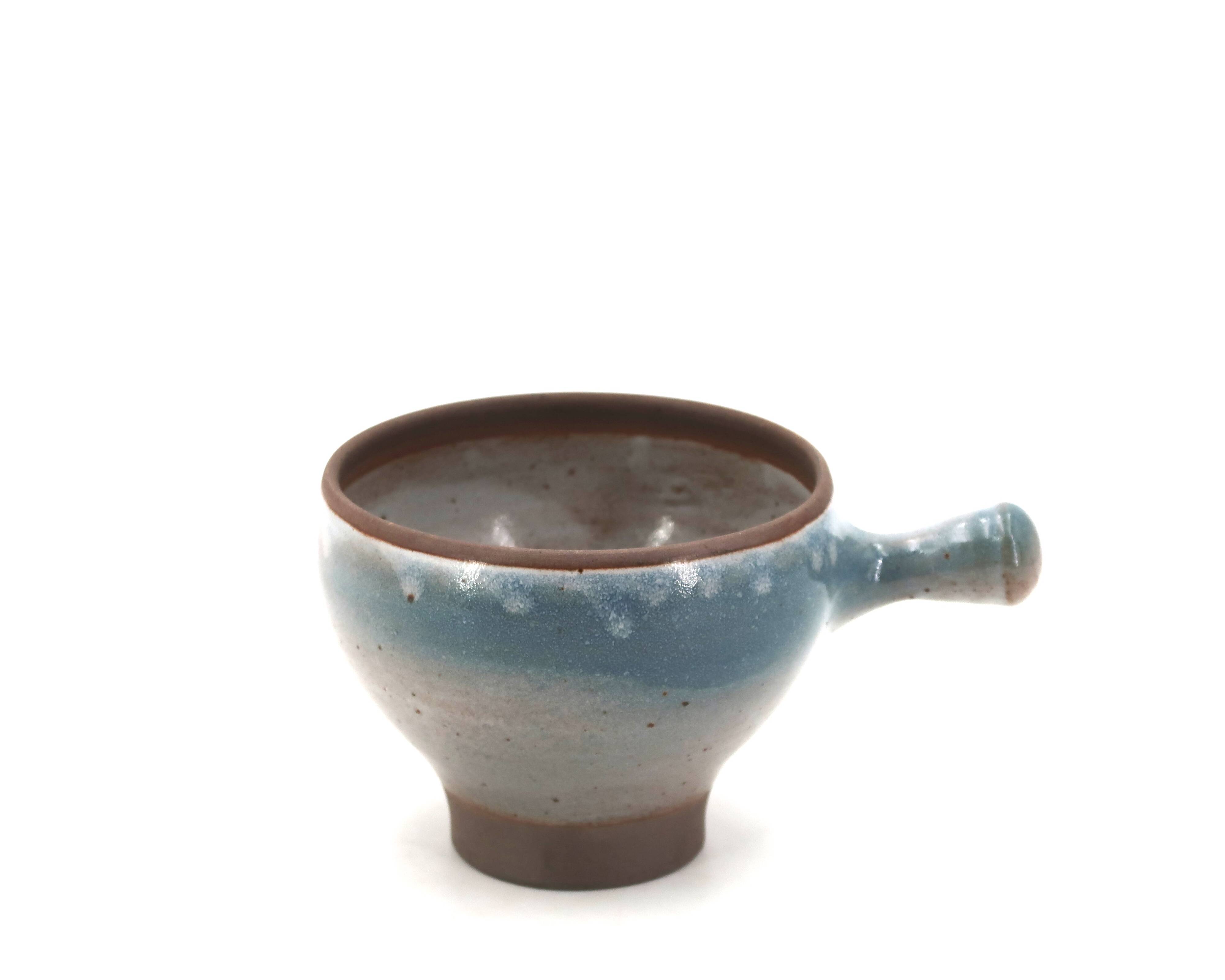 Large sky blue stoneware ceramic mug with handle by Roger Jacques, 1960s