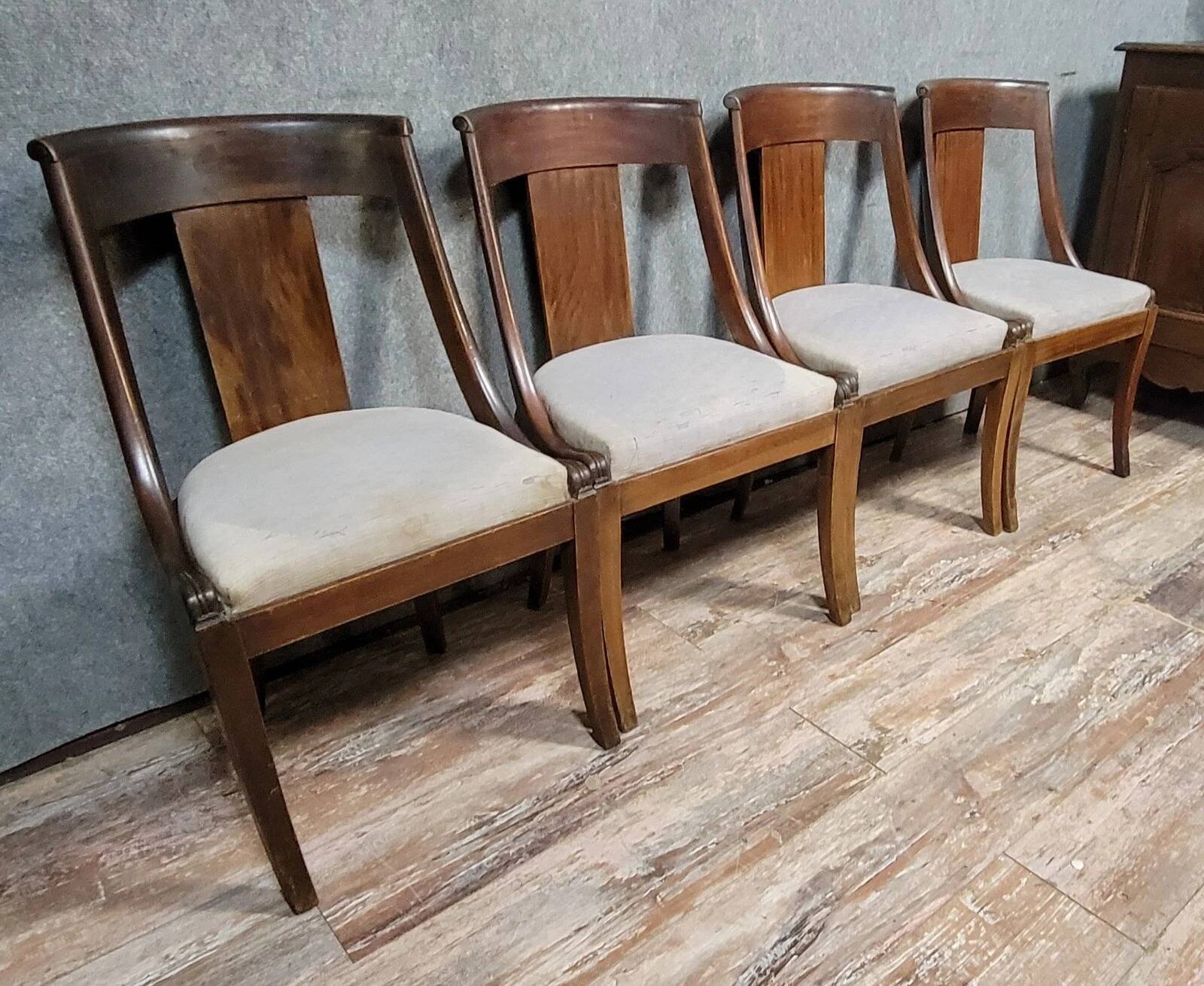Set of 4 Empire style mahogany gondola chairs, 19th century