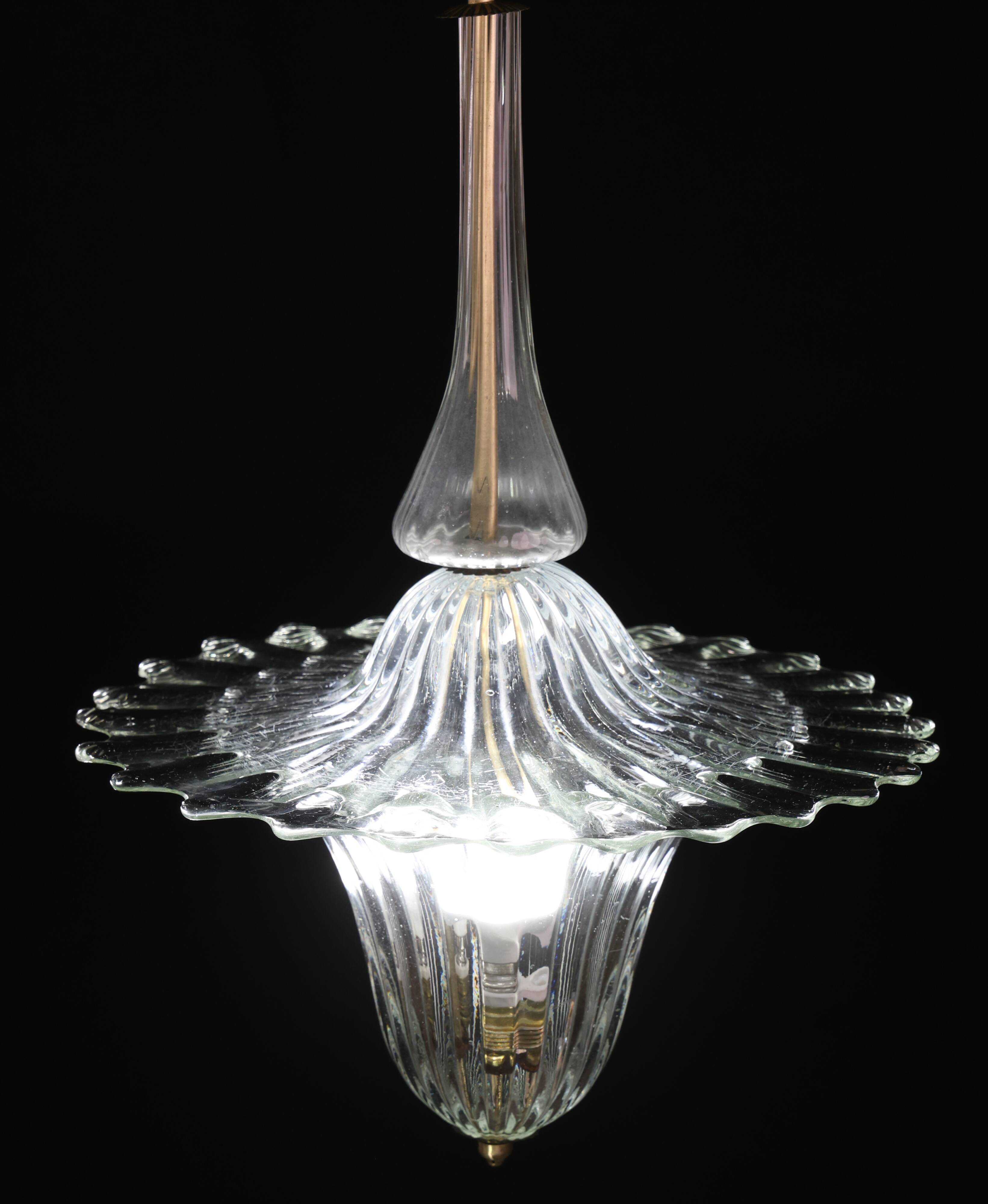 Elegant Art Decò Murano Glass Lantern by Barovier e Toso Pendant Light, 195