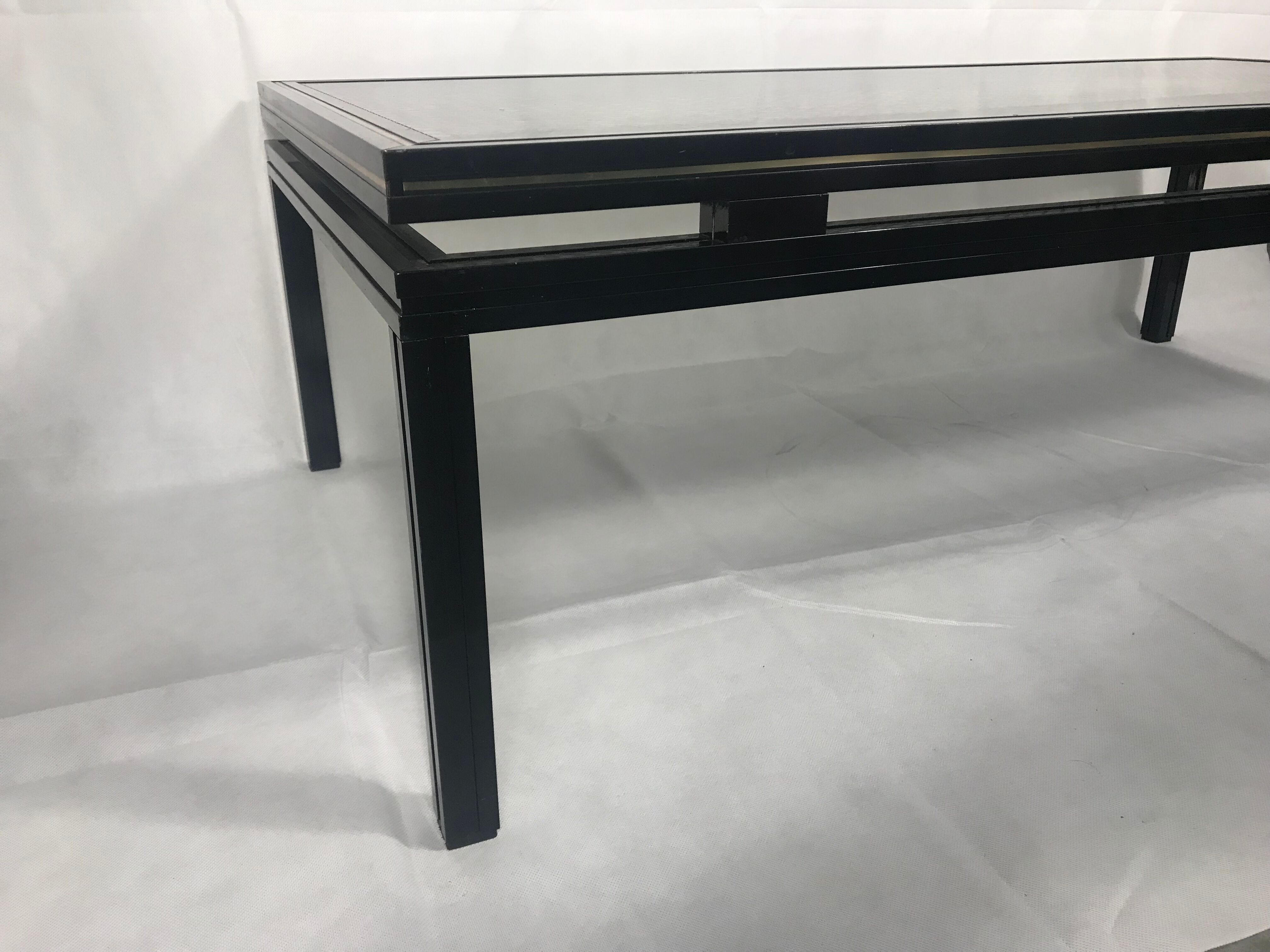 Pierre Vandel coffee table, glass with black cane pattern