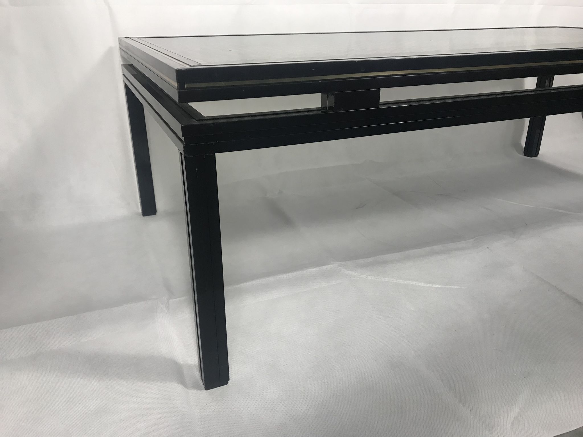 Table basse Pierre Vandel verre motif cannage noir