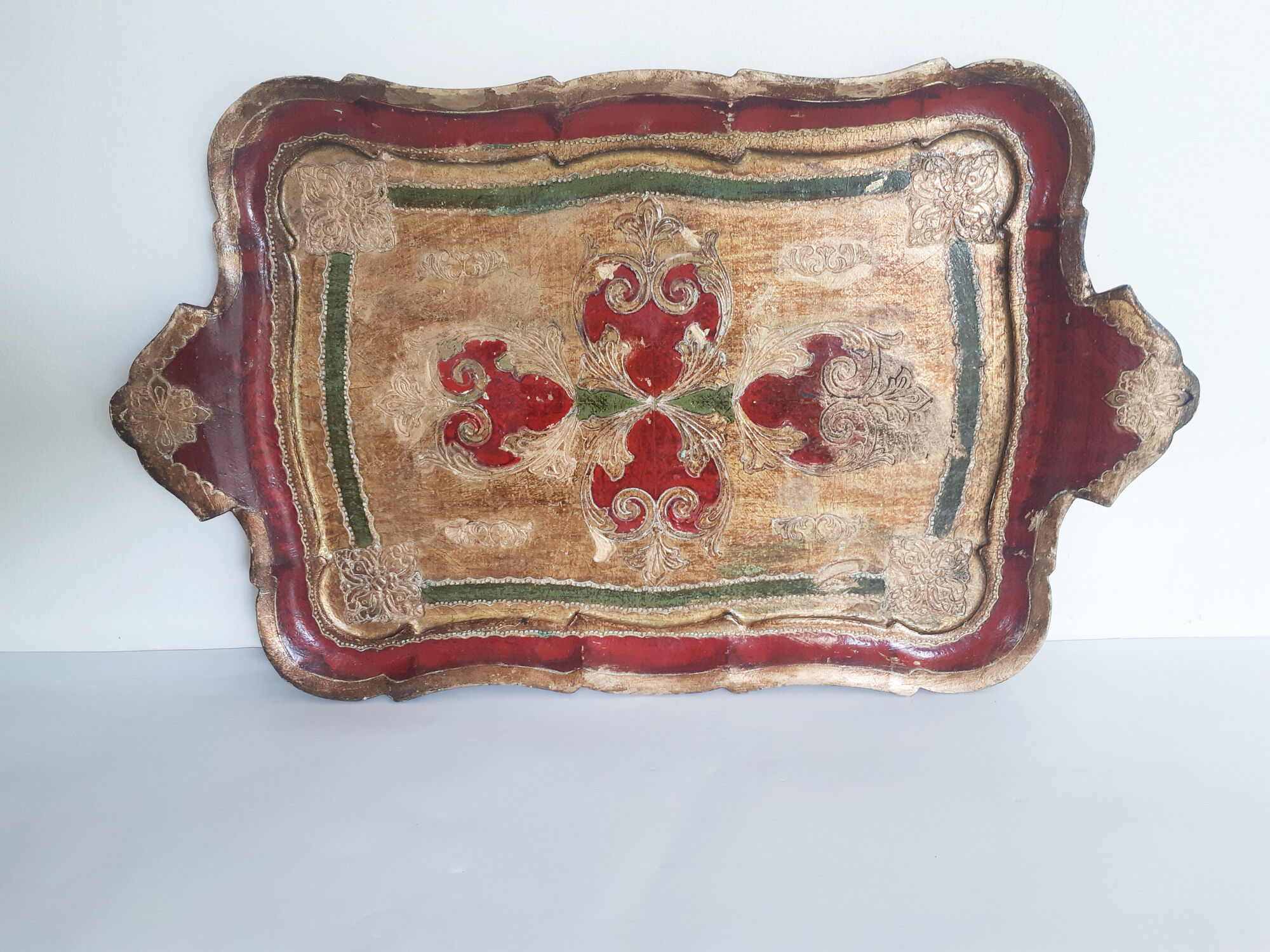 Venetian wooden top, red and gold, vintage, 50s