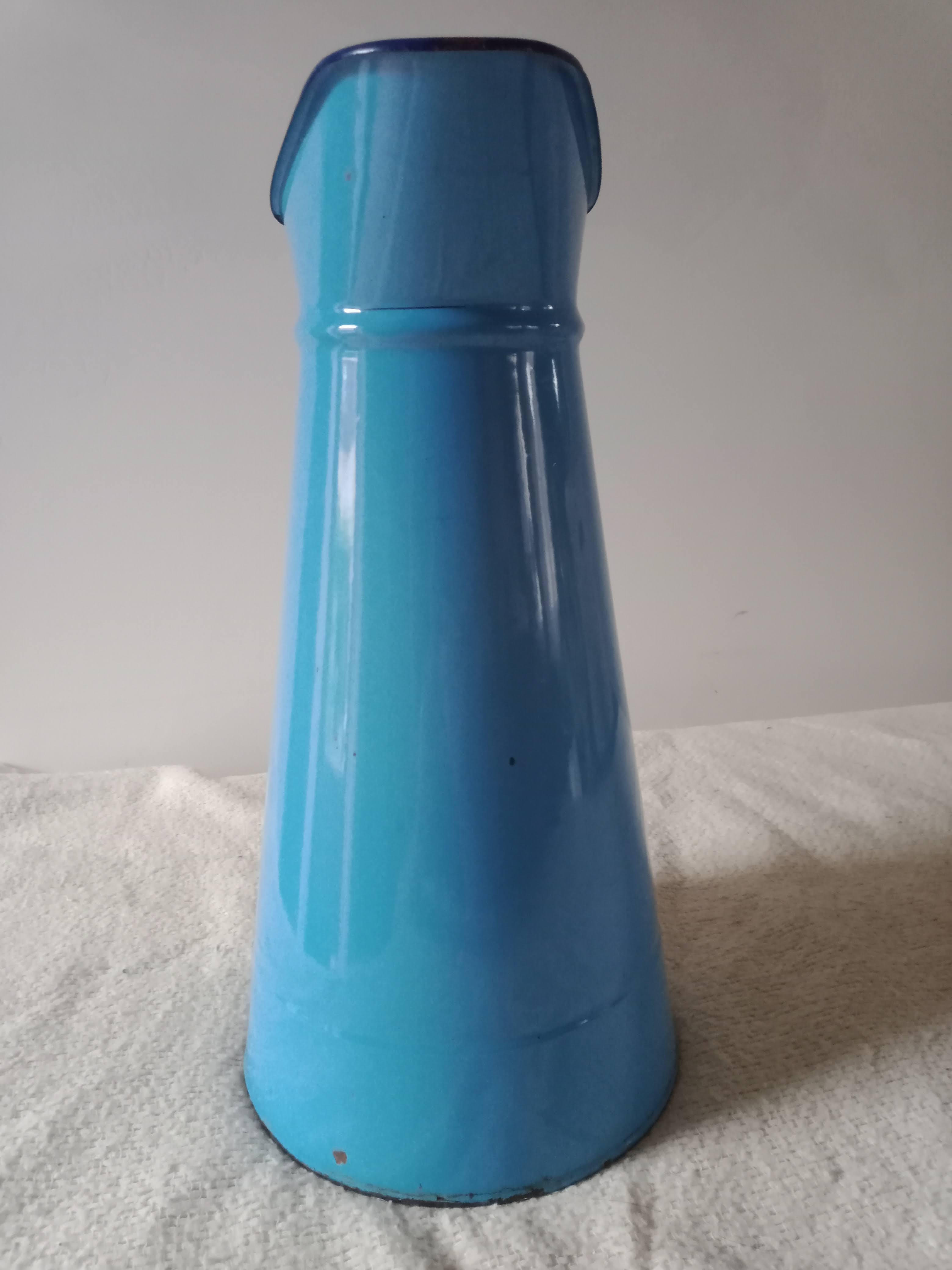 Old broc in blue enamelled sheet metal