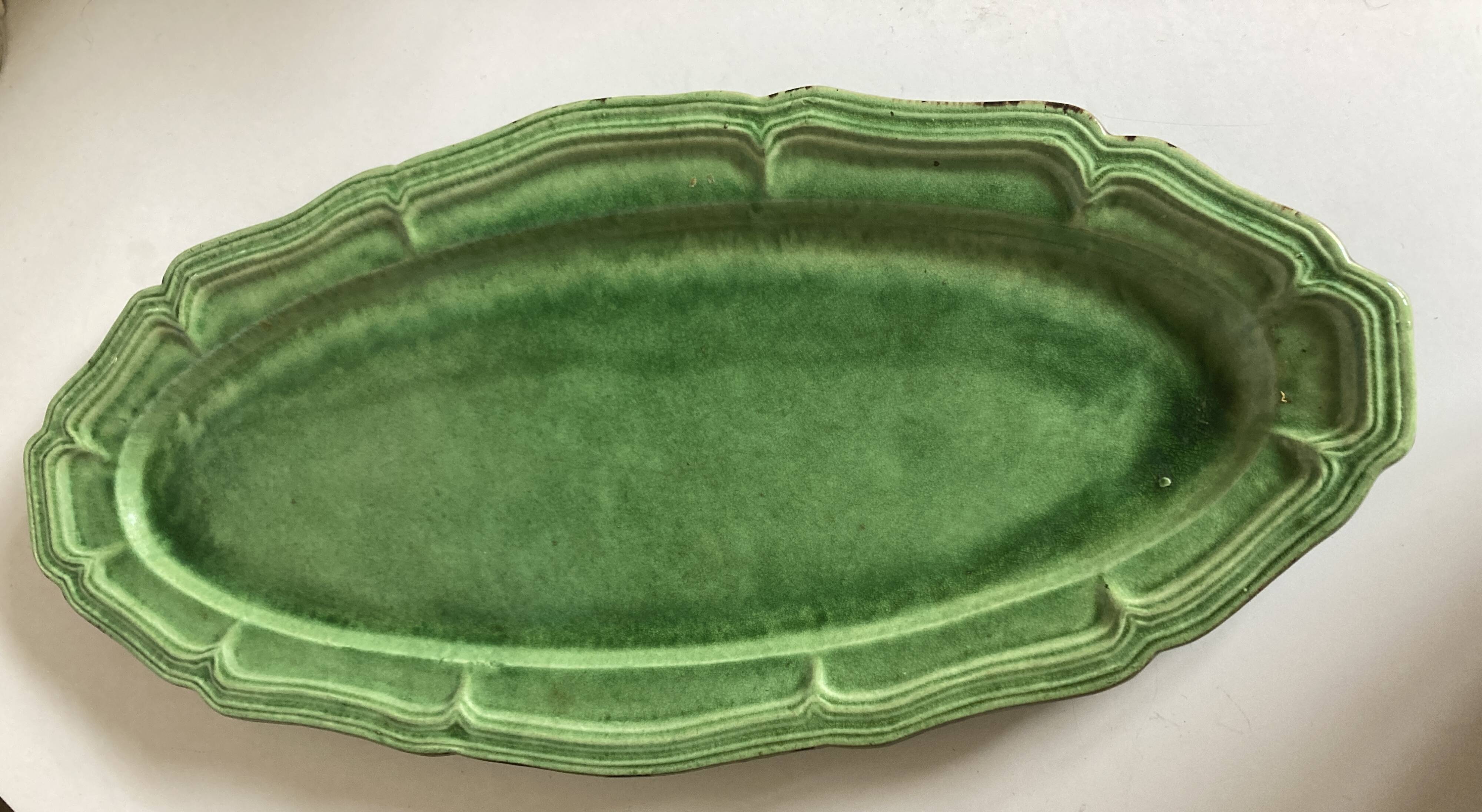 Dieulefit XXXL glazed earthenware dish with fluting 1950