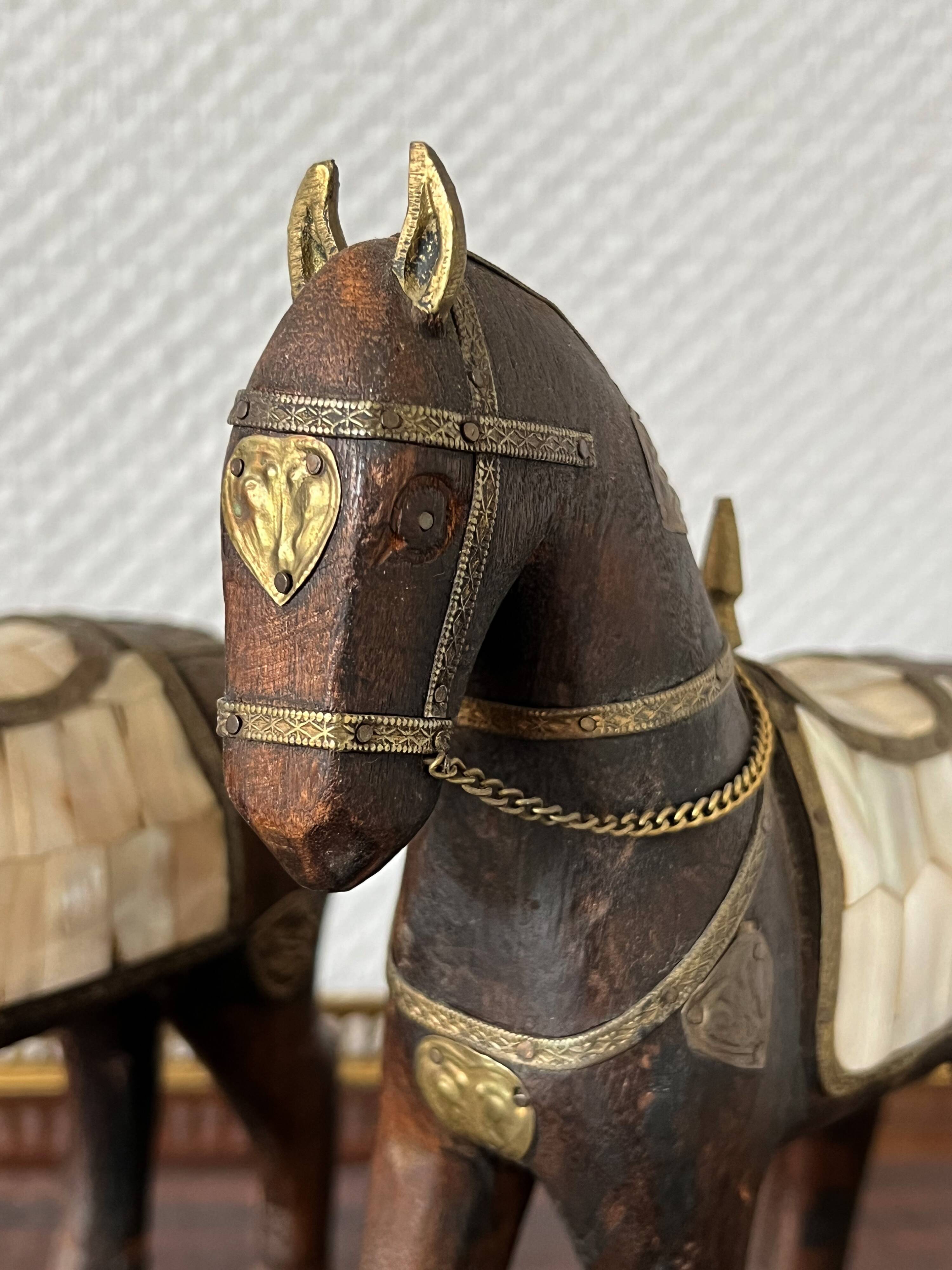 Oriental wooden horses ornaments brass and mother-of-pearl antiques