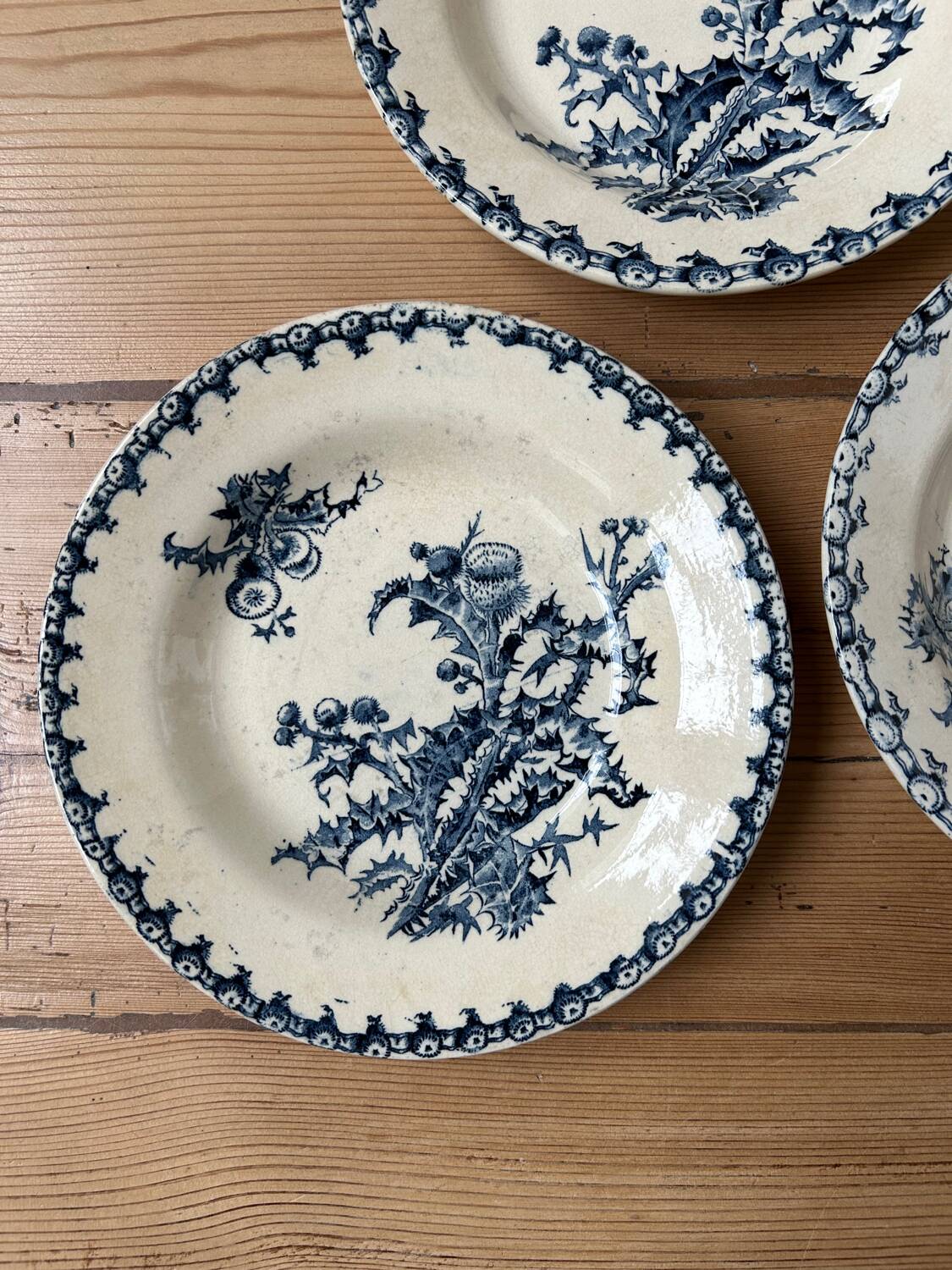 Set of 3 antique "Iron Earth" soup plates