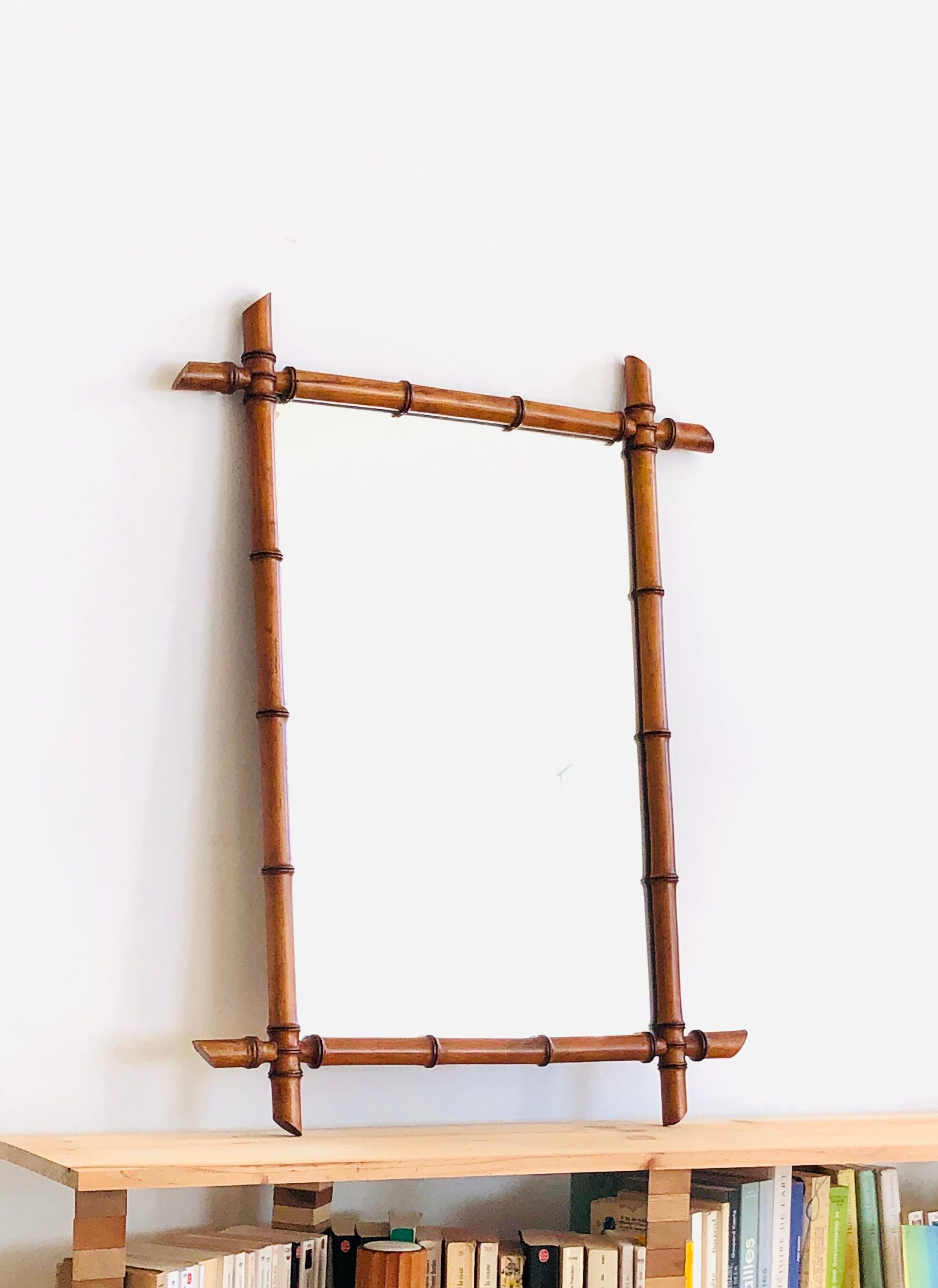 Fake bamboo wooden mirror 91 x 68 cm