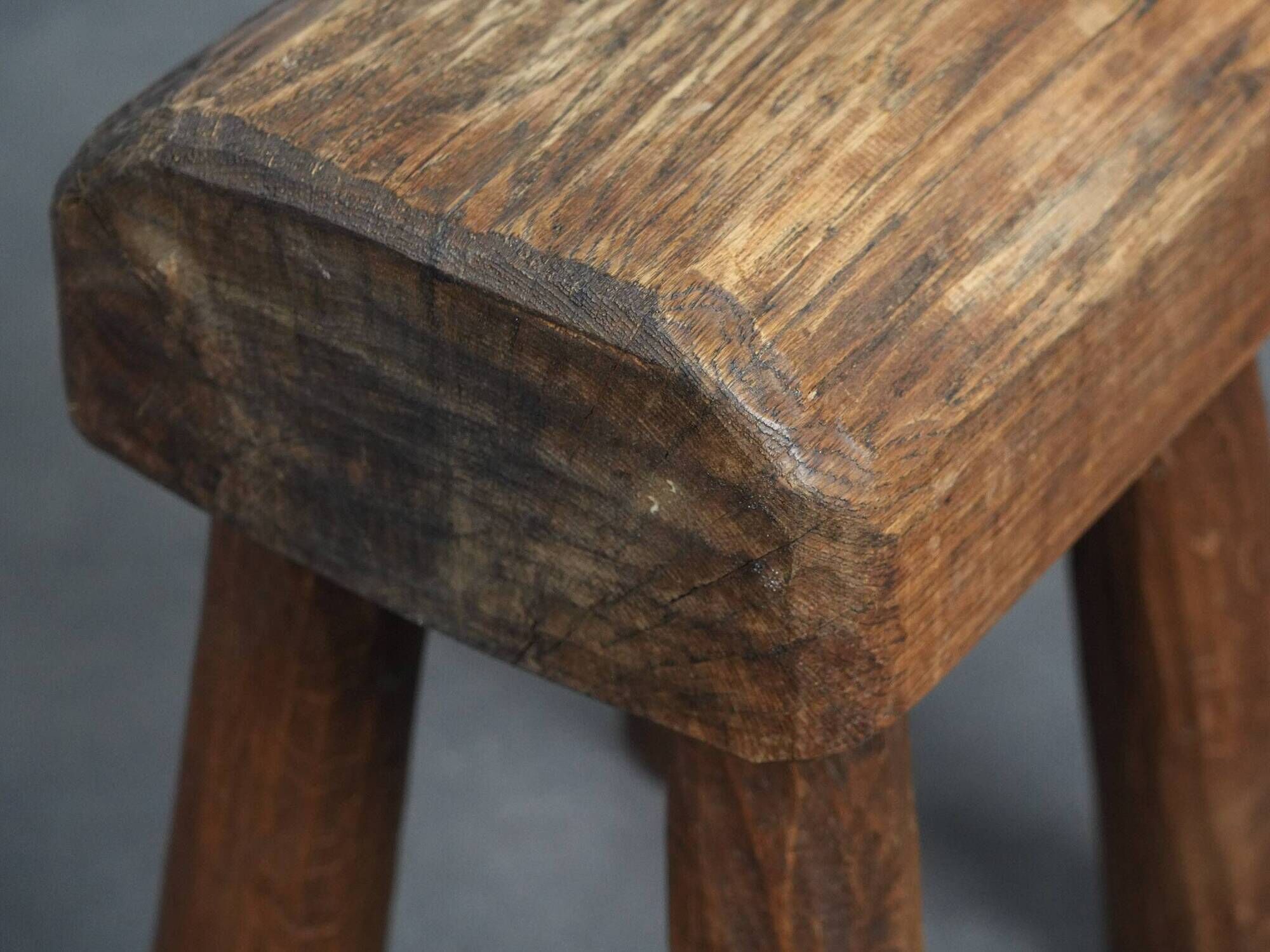 Robust primitive solid wood stool, Europe, 1970s