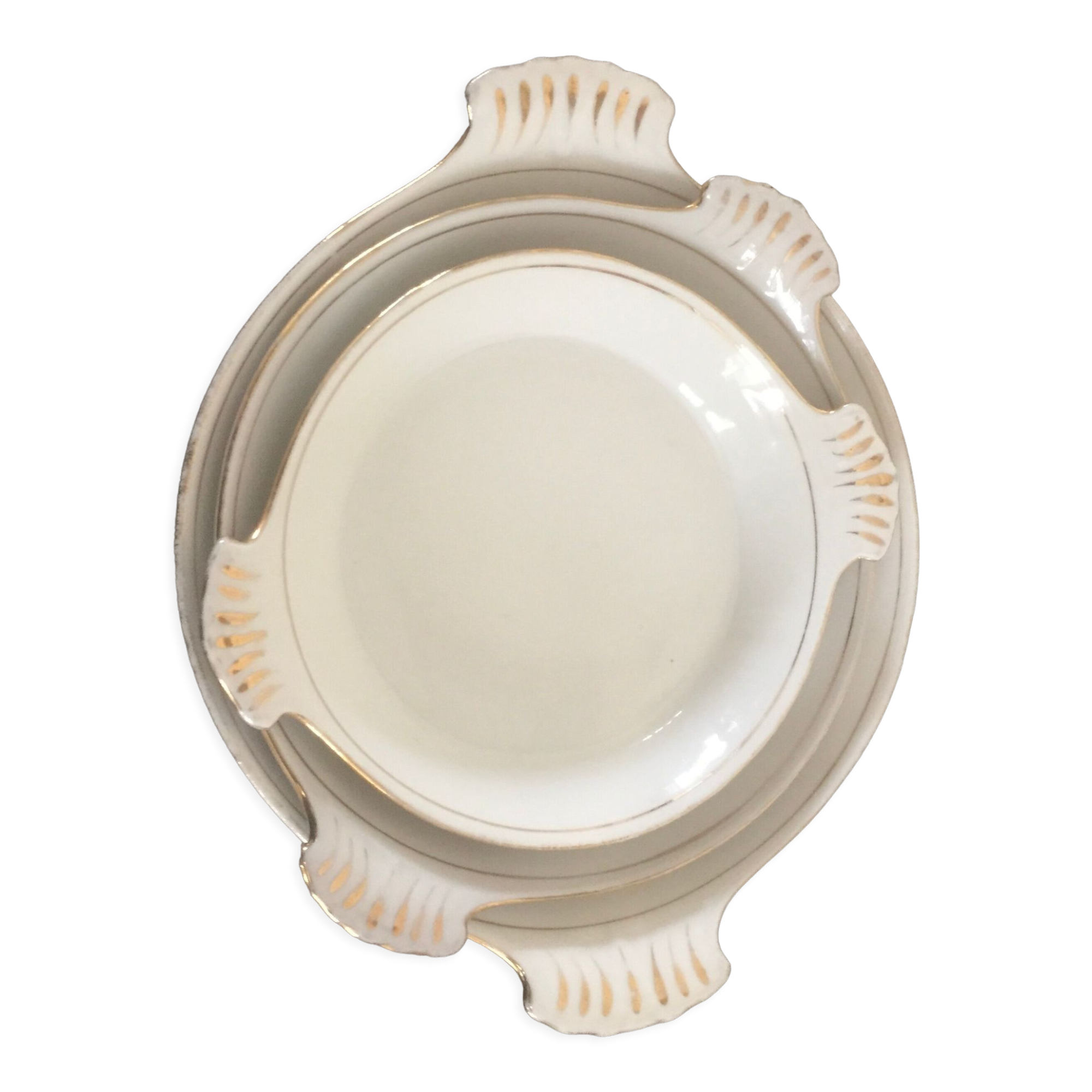 3 dishes with trundle fire - porcelain - white / gilded fillet - vintage -