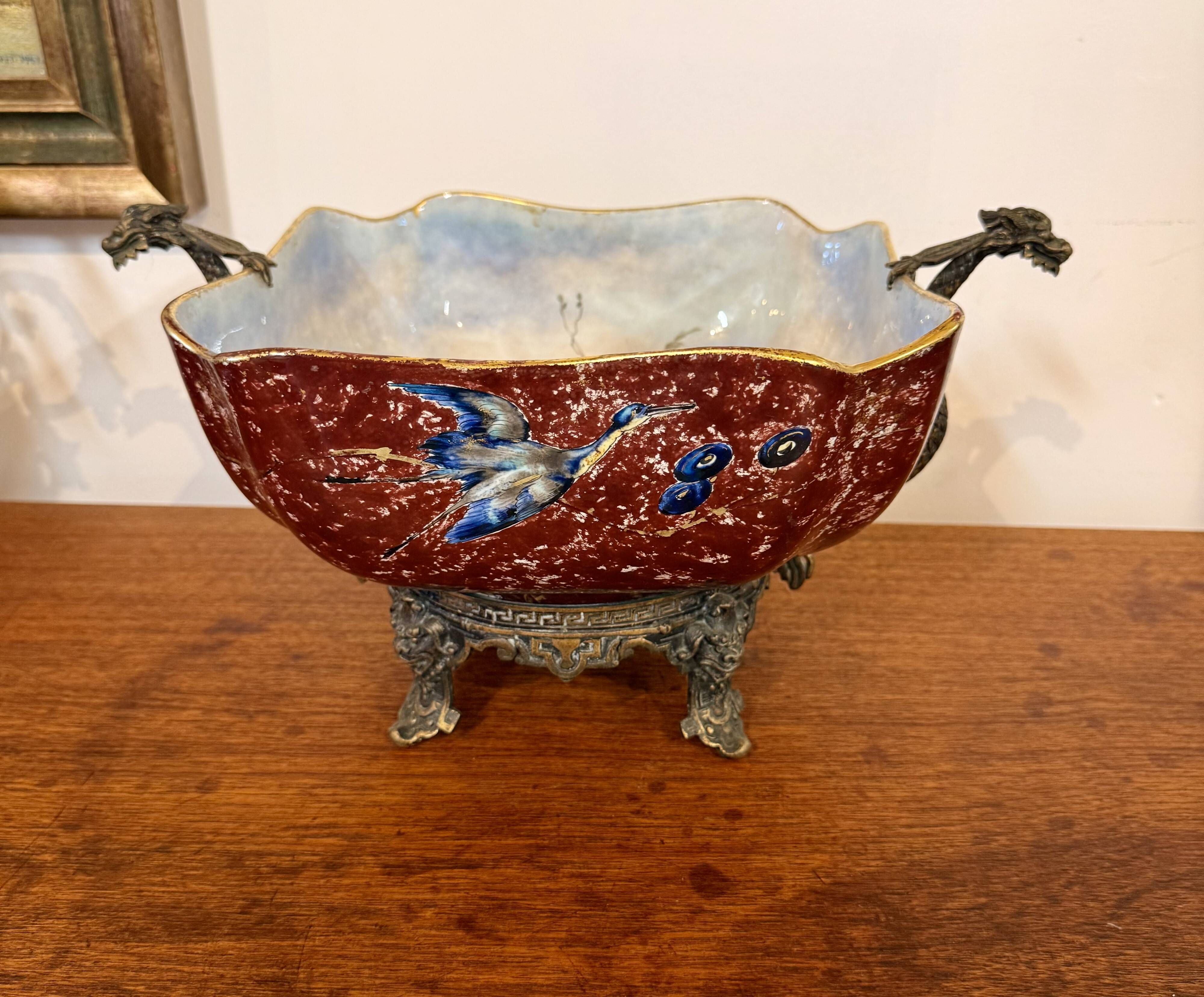 Antique Asian planter in glazed porcelain.