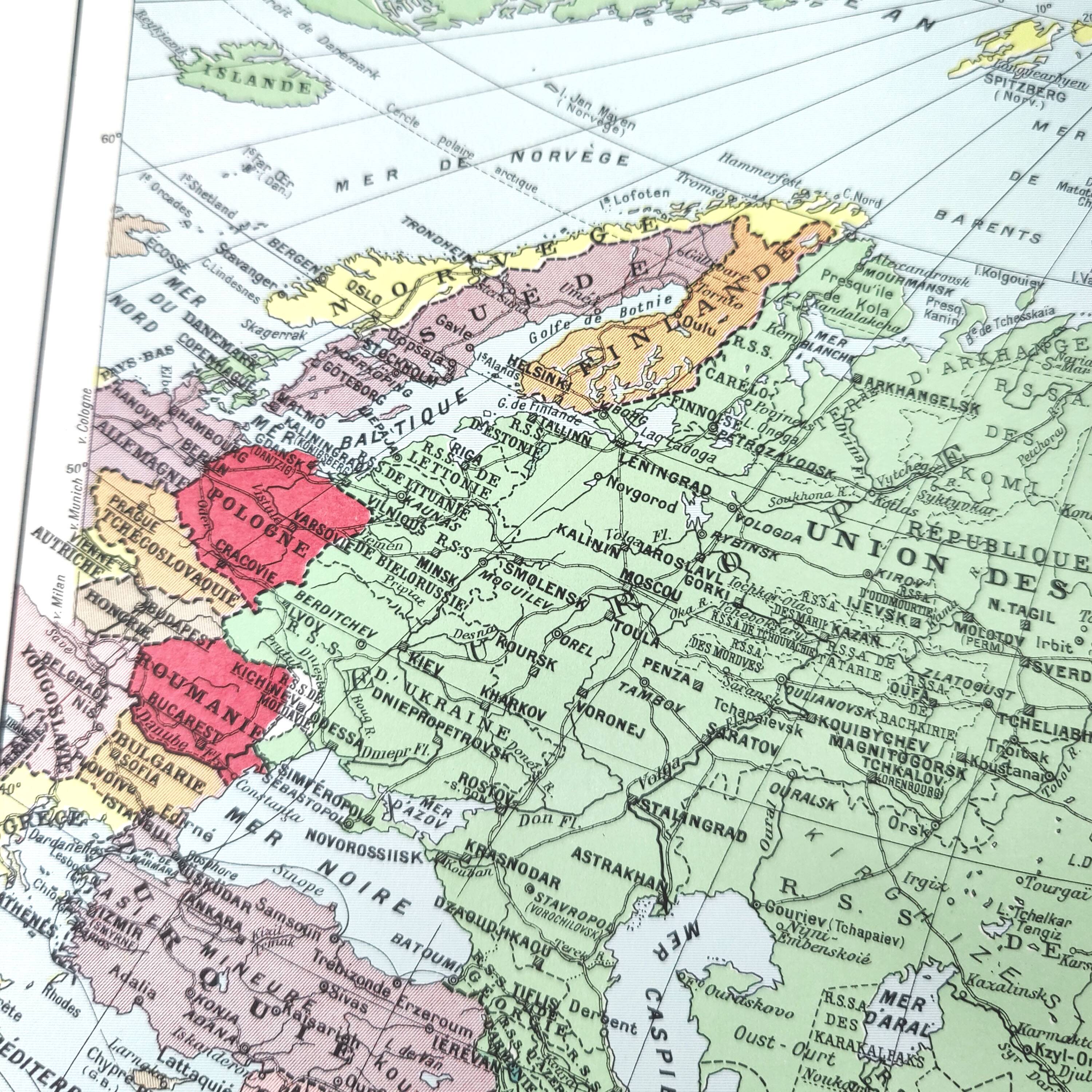 Vintage map Asia China Japan India USSR 43x43cm from 1950