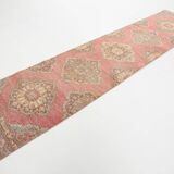 3x12 Pale Red Cream Soft Wool Vintage Runner Rug