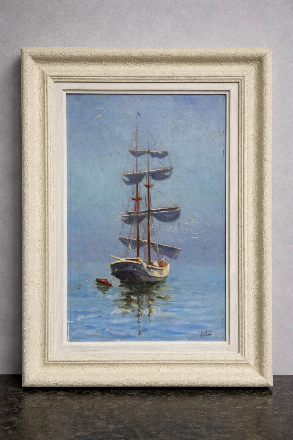 Reber – Marine au voilier – Huile sur toile Charmante huile sur toile signé