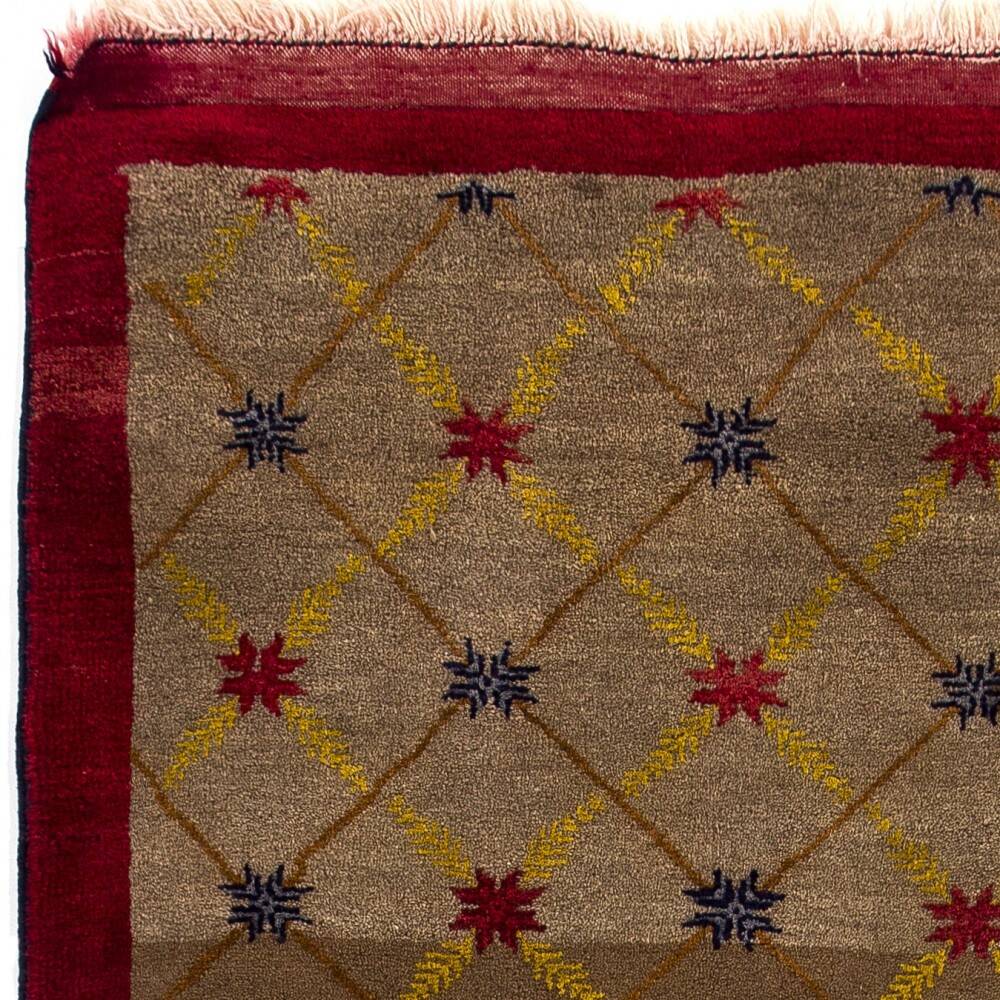 Vintage Hand-Knotted Turkish Karapinar Rug with Lattice Design in Brown, Red and Yellow, 100% Wool