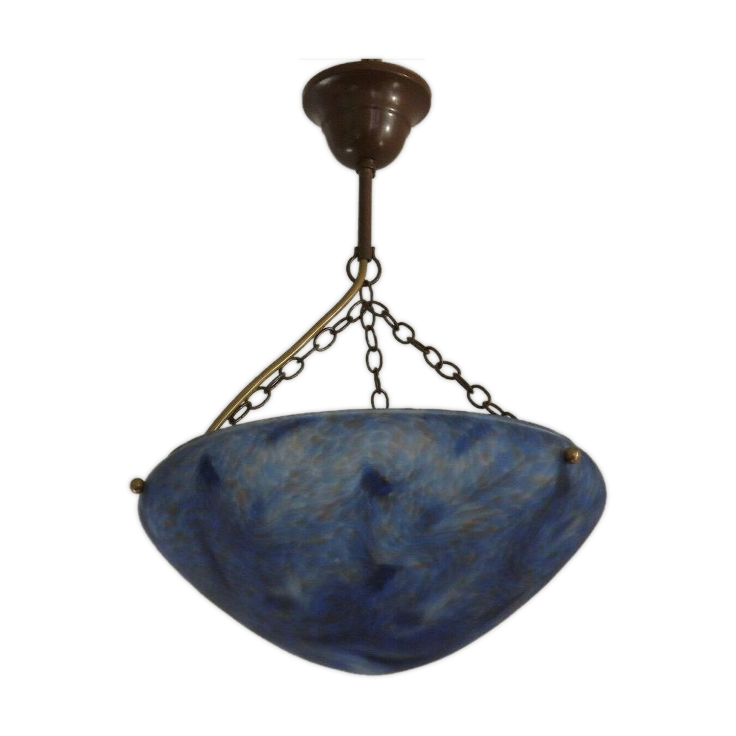 French Vintage Single Light Blue Art Glass Ceiling Light 3 Chains & Fitting