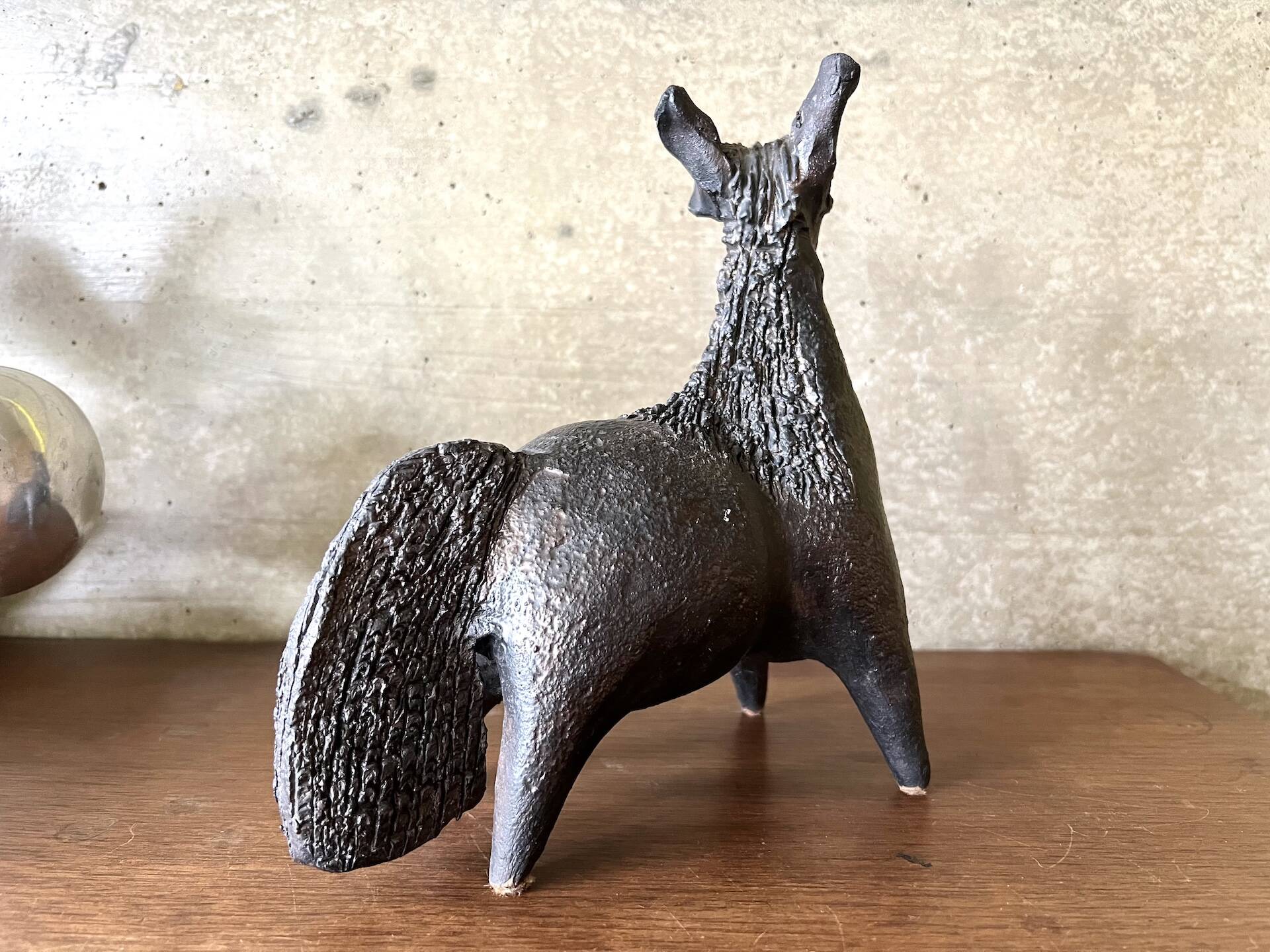 Black glazed ceramic sculpture signed Pouchain – Circa 1960