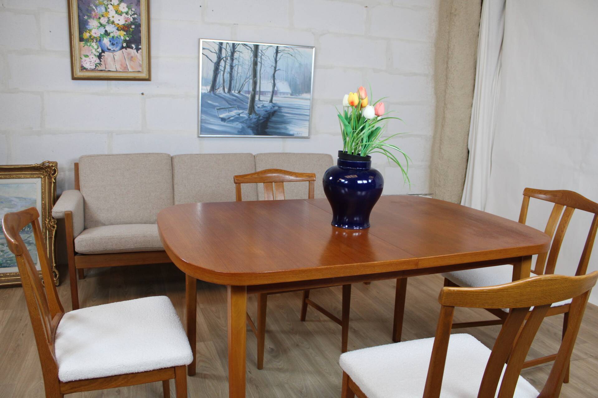 Vintage Scandinavian teak table 130 cm plus 2 extensions 1960 Sweden