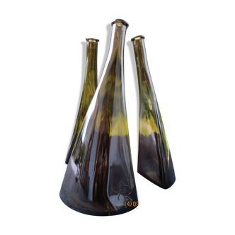 Trio of interlaced VINTAGE 70s decanters signed O.Frey PACO design / table art