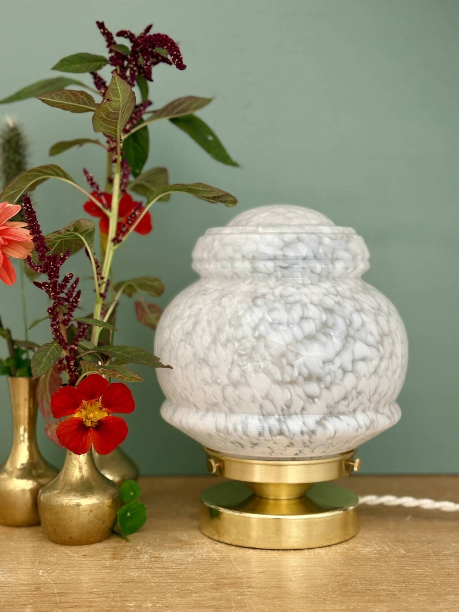 Vintage Art Deco globe table lamp in white Clichy glass