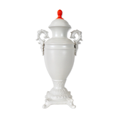 White porcelain vase with fluo lid