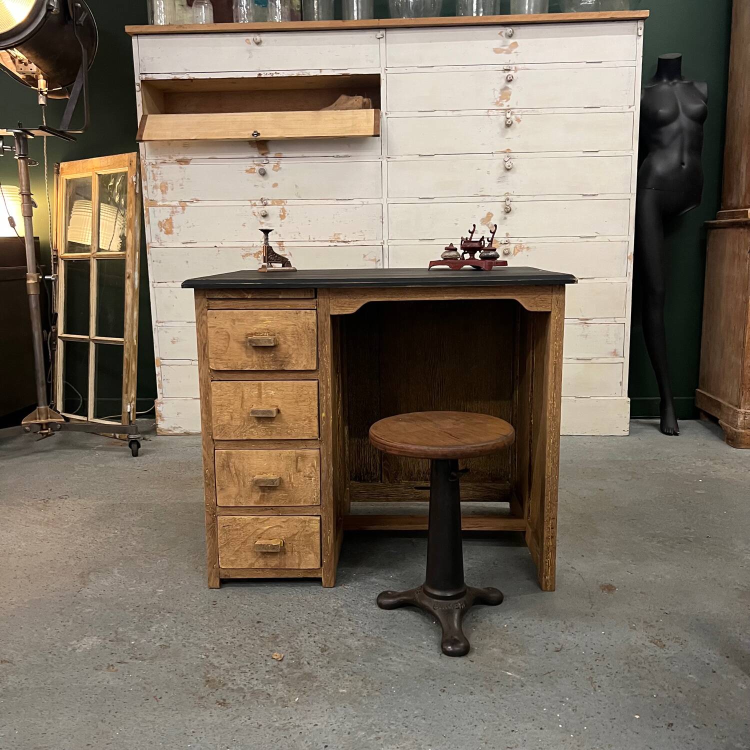 Vintage patinated oak desk